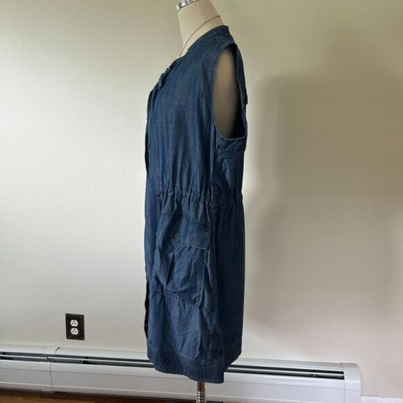 Vintage Gap Blue Sleeveless Open Front Vest Cardigan With Pockets S 100% Lyocell - Picture 7 of 10
